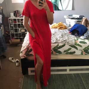 Long Red Maxi dress with pockets